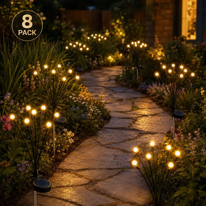 Outdoor Solar Firefly Lights, 4/8 Pack Waterproof Garden Stake Lights with Auto Dusk-to-Dawn Glow, 32/64 LED Bulbs for Yard, Patio, Pathway, Walkway & Landscape Decor