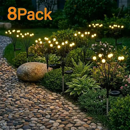 Outdoor Solar Firefly Lights, 4/8 Pack Waterproof Garden Stake Lights with Auto Dusk-to-Dawn Glow, 32/64 LED Bulbs for Yard, Patio, Pathway, Walkway & Landscape Decor