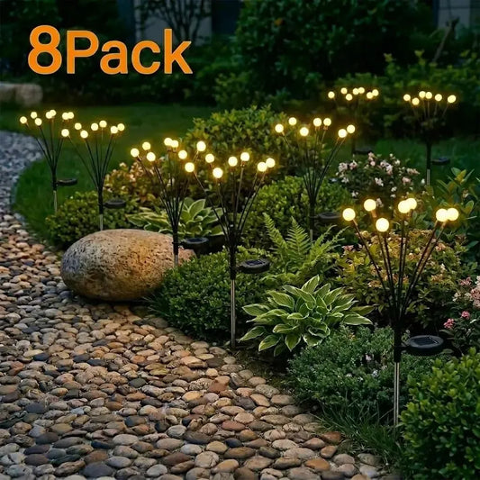Outdoor Solar Firefly Lights, 4/8 Pack Waterproof Garden Stake Lights with Auto Dusk-to-Dawn Glow, 32/64 LED Bulbs for Yard, Patio, Pathway, Walkway & Landscape Decor
