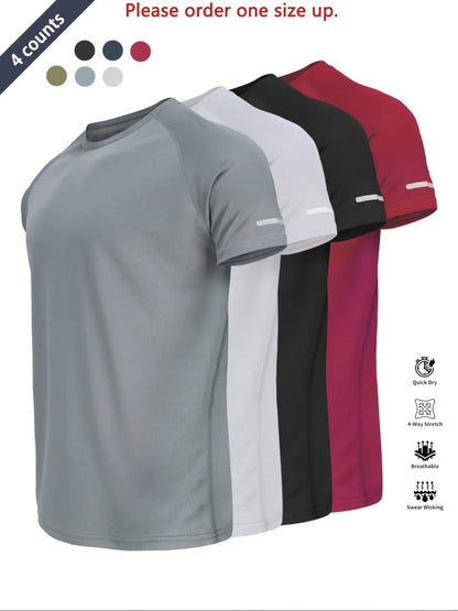 Reflective Sportswear T-Shirt, Breathable Quick-Dry Short Sleeve Crew Neck, Lightweight Men's Athletic Tee, Fitness Shirt