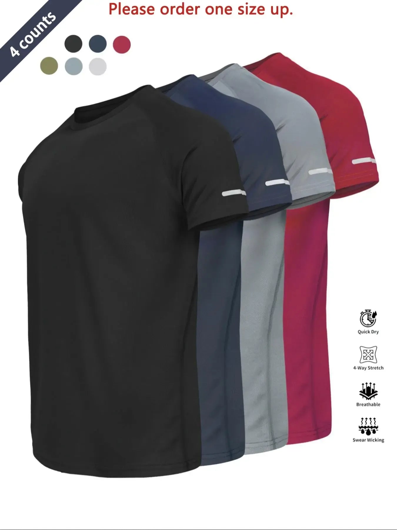 Reflective Sportswear T-Shirt, Breathable Quick-Dry Short Sleeve Crew Neck, Lightweight Men's Athletic Tee, Fitness Shirt