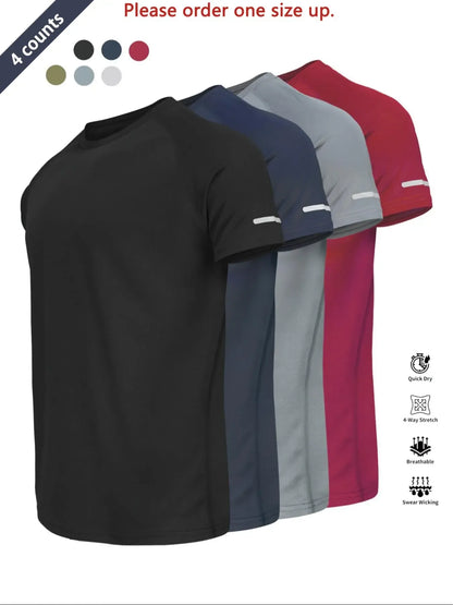 Reflective Sportswear T-Shirt, Breathable Quick-Dry Short Sleeve Crew Neck, Lightweight Men's Athletic Tee, Fitness Shirt