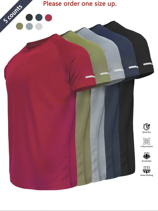 Reflective Sportswear T-Shirt, Breathable Quick-Dry Short Sleeve Crew Neck, Lightweight Men's Athletic Tee, Fitness Shirt