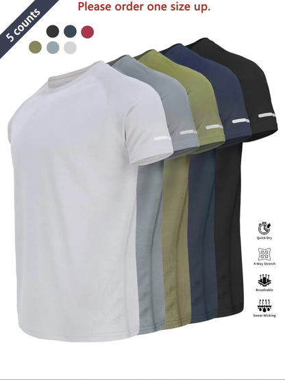 Reflective Sportswear T-Shirt, Breathable Quick-Dry Short Sleeve Crew Neck, Lightweight Men's Athletic Tee, Fitness Shirt