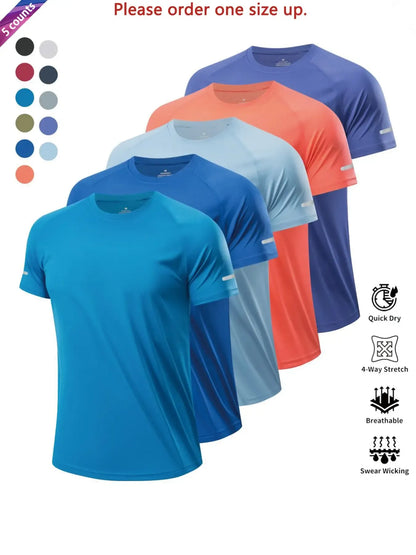 Reflective Sportswear T-Shirt, Breathable Quick-Dry Short Sleeve Crew Neck, Lightweight Men's Athletic Tee, Fitness Shirt