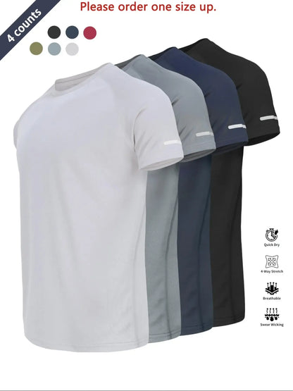 Reflective Sportswear T-Shirt, Breathable Quick-Dry Short Sleeve Crew Neck, Lightweight Men's Athletic Tee, Fitness Shirt
