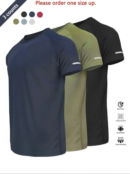 Reflective Sportswear T-Shirt, Breathable Quick-Dry Short Sleeve Crew Neck, Lightweight Men's Athletic Tee, Fitness Shirt