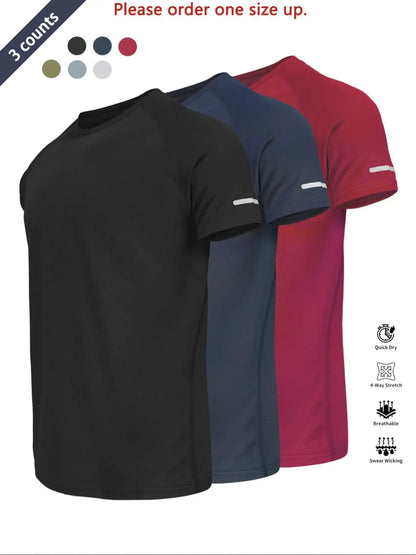 Reflective Sportswear T-Shirt, Breathable Quick-Dry Short Sleeve Crew Neck, Lightweight Men's Athletic Tee, Fitness Shirt