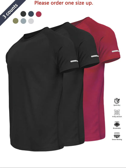 Reflective Sportswear T-Shirt, Breathable Quick-Dry Short Sleeve Crew Neck, Lightweight Men's Athletic Tee, Fitness Shirt