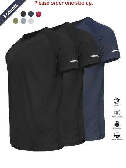 Reflective Sportswear T-Shirt, Breathable Quick-Dry Short Sleeve Crew Neck, Lightweight Men's Athletic Tee, Fitness Shirt