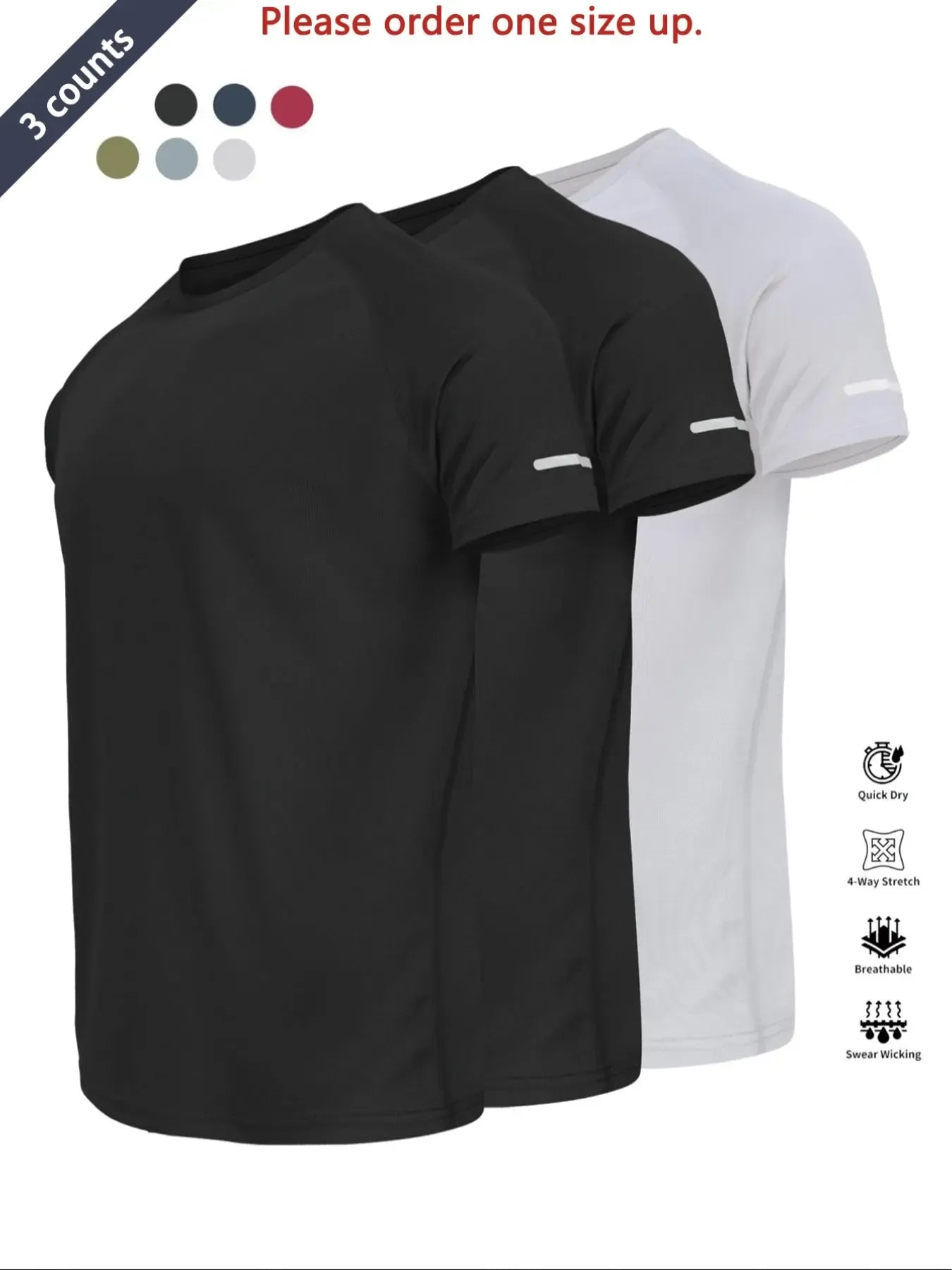 Reflective Sportswear T-Shirt, Breathable Quick-Dry Short Sleeve Crew Neck, Lightweight Men's Athletic Tee, Fitness Shirt