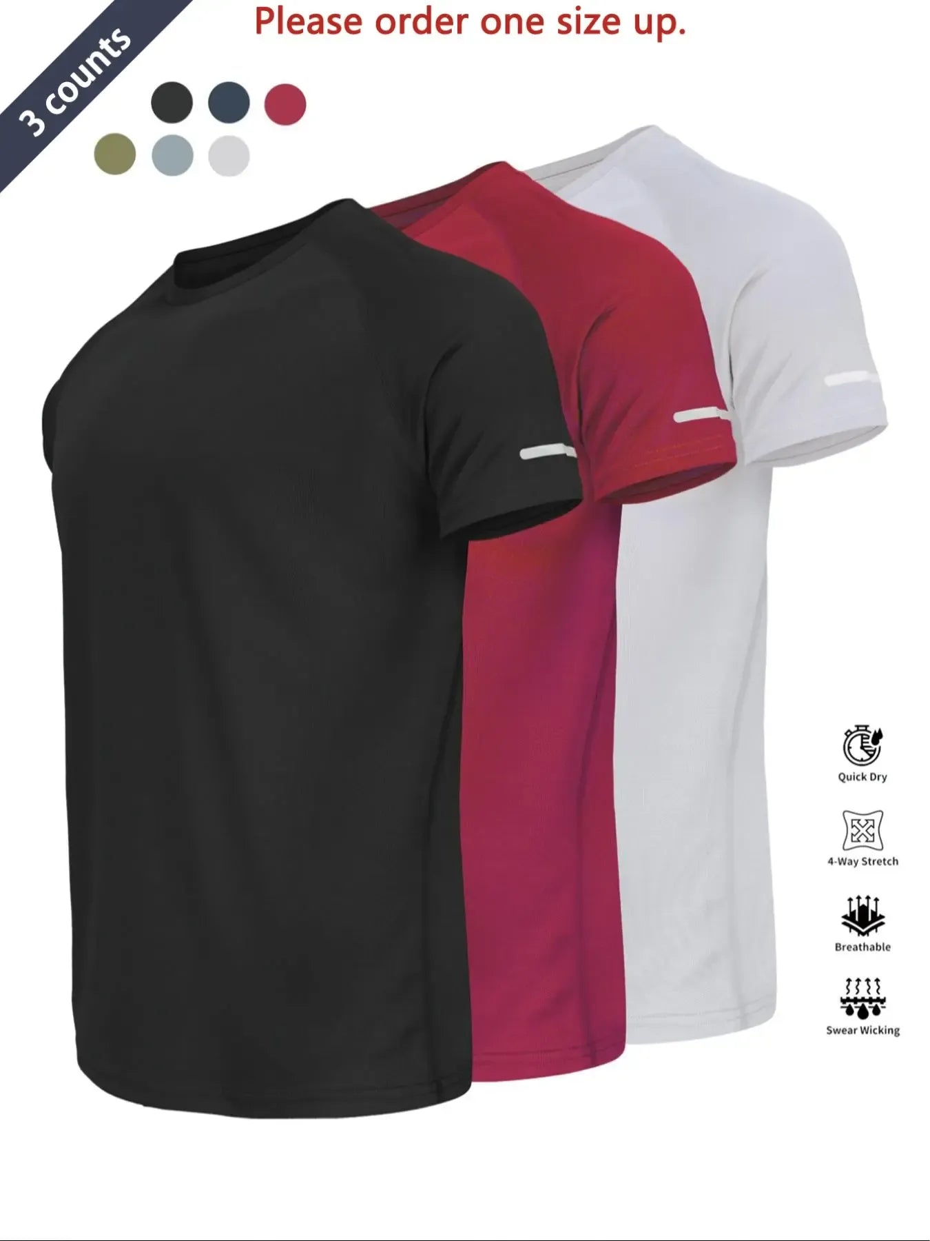 Reflective Sportswear T-Shirt, Breathable Quick-Dry Short Sleeve Crew Neck, Lightweight Men's Athletic Tee, Fitness Shirt
