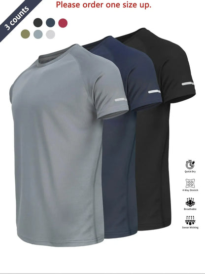 Reflective Sportswear T-Shirt, Breathable Quick-Dry Short Sleeve Crew Neck, Lightweight Men's Athletic Tee, Fitness Shirt