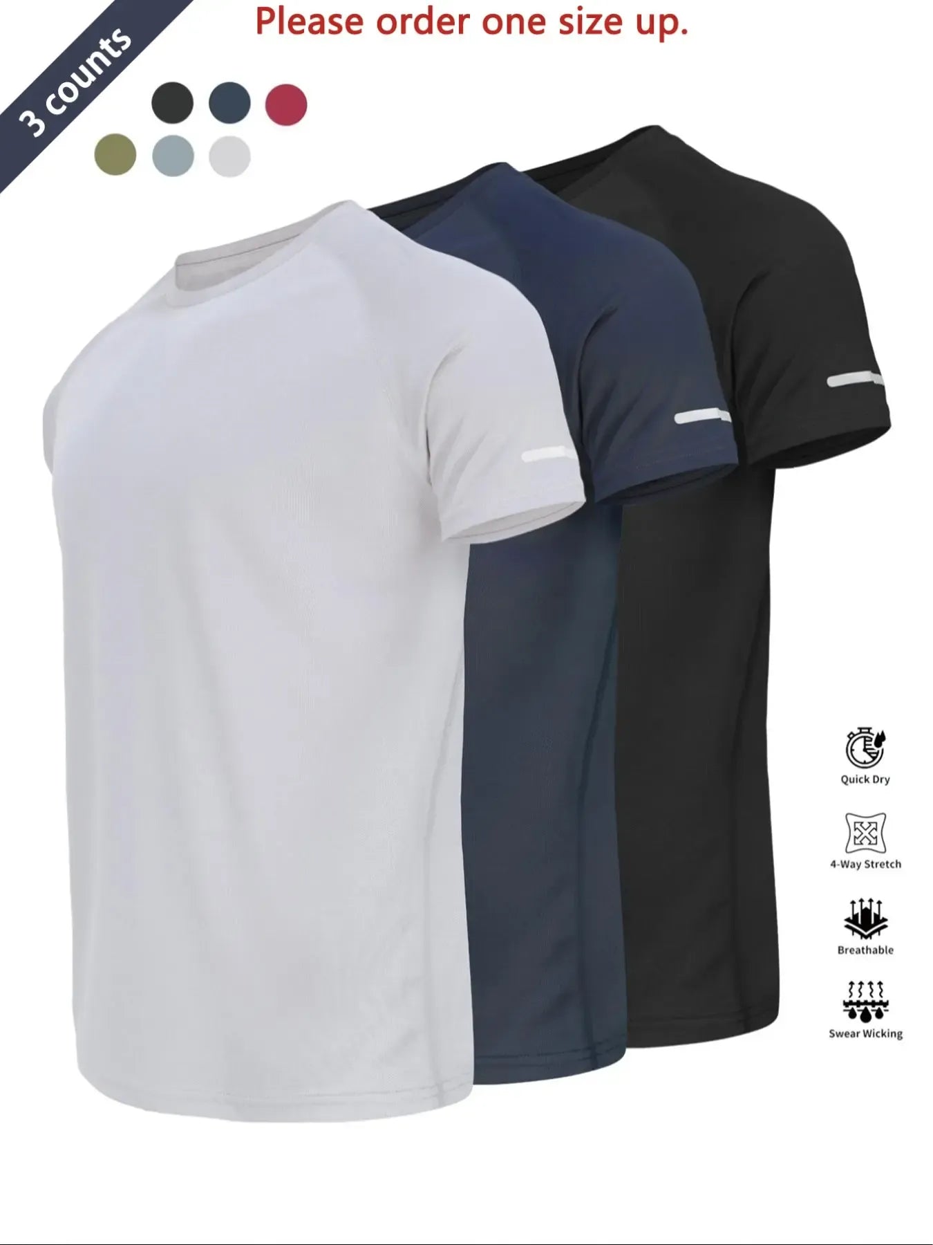 Reflective Sportswear T-Shirt, Breathable Quick-Dry Short Sleeve Crew Neck, Lightweight Men's Athletic Tee, Fitness Shirt
