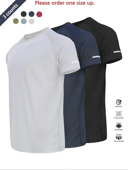 Reflective Sportswear T-Shirt, Breathable Quick-Dry Short Sleeve Crew Neck, Lightweight Men's Athletic Tee, Fitness Shirt