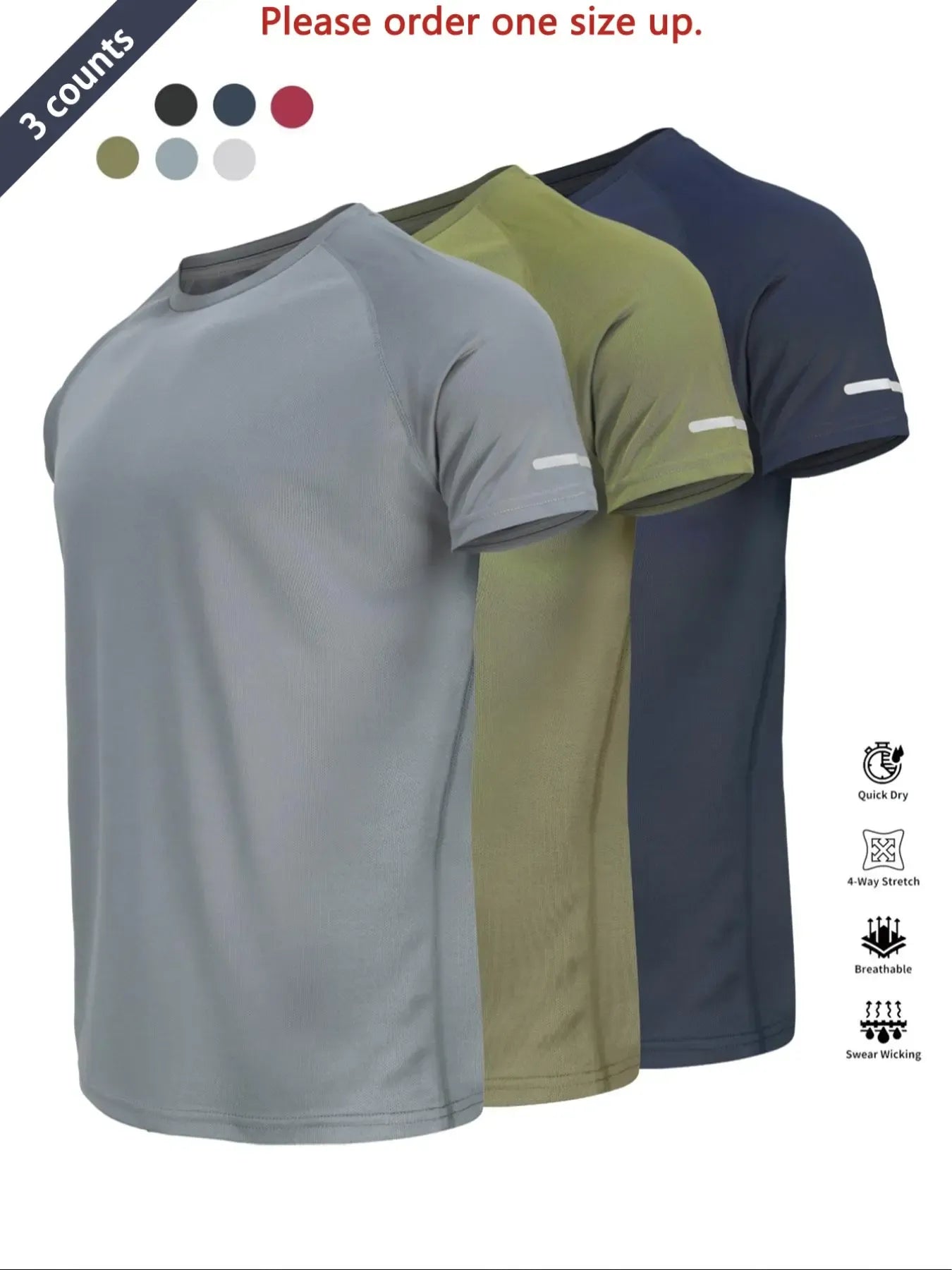 Reflective Sportswear T-Shirt, Breathable Quick-Dry Short Sleeve Crew Neck, Lightweight Men's Athletic Tee, Fitness Shirt
