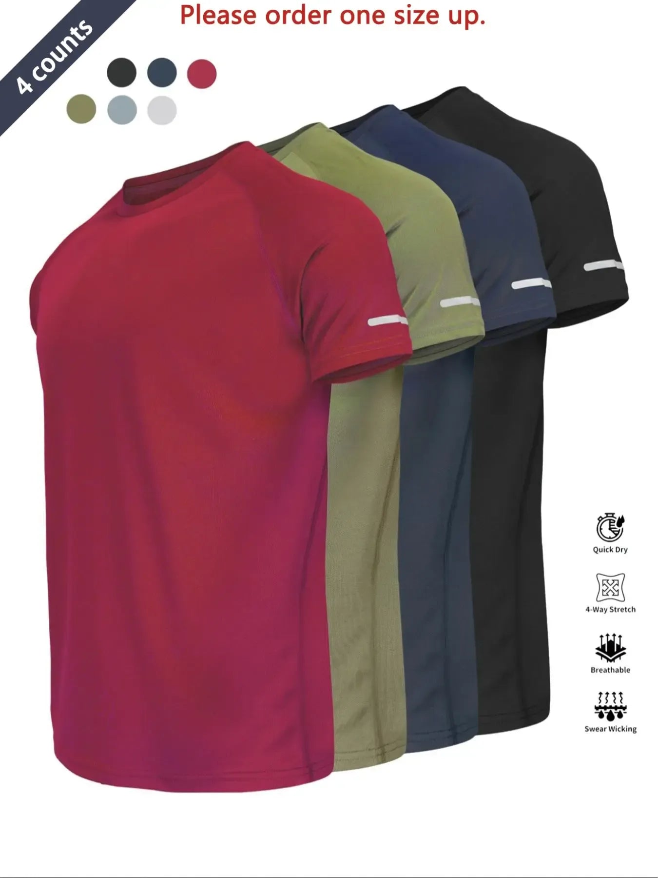 Reflective Sportswear T-Shirt, Breathable Quick-Dry Short Sleeve Crew Neck, Lightweight Men's Athletic Tee, Fitness Shirt