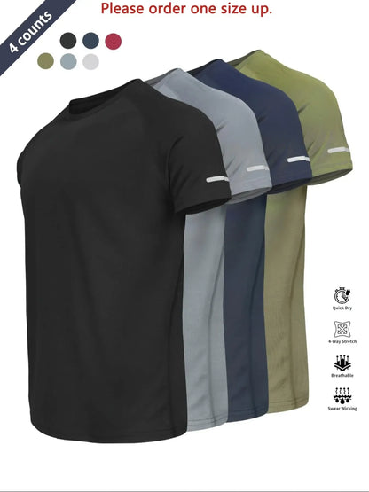 Reflective Sportswear T-Shirt, Breathable Quick-Dry Short Sleeve Crew Neck, Lightweight Men's Athletic Tee, Fitness Shirt
