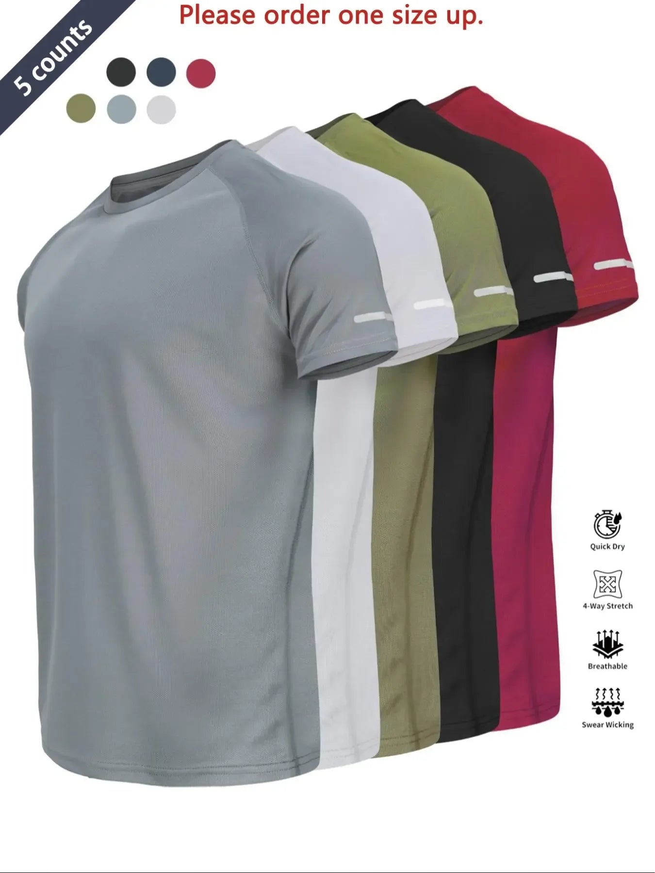 Reflective Sportswear T-Shirt, Breathable Quick-Dry Short Sleeve Crew Neck, Lightweight Men's Athletic Tee, Fitness Shirt