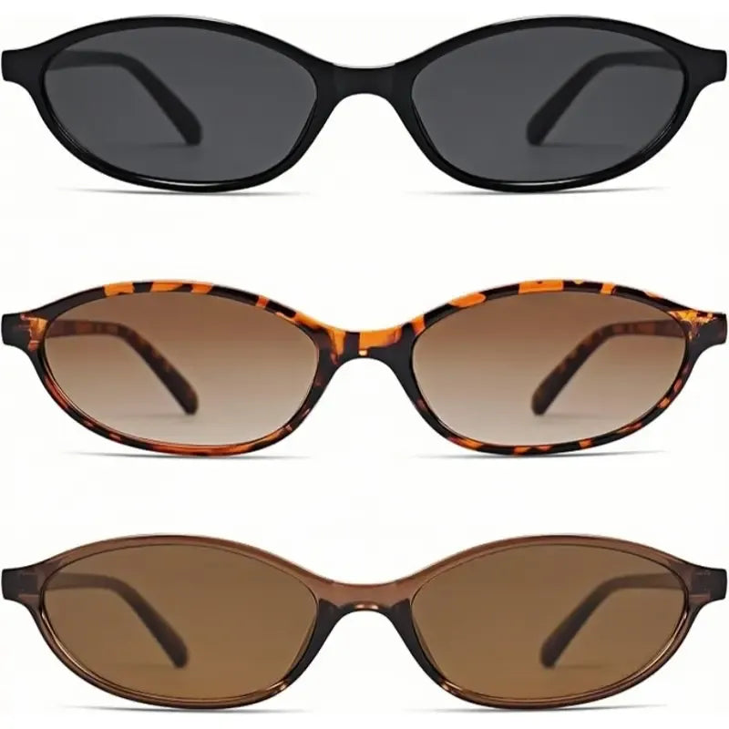 3 PCS Retro Oval Sunglasses for Women Chic Cat Eye 90s Sunnies Lightweight Narrow Shades Trendy UV Protection Sunglasses Vintage