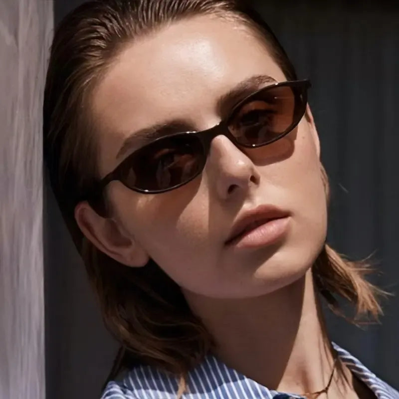 3 PCS Retro Oval Sunglasses for Women Chic Cat Eye 90s Sunnies Lightweight Narrow Shades Trendy UV Protection Sunglasses Vintage