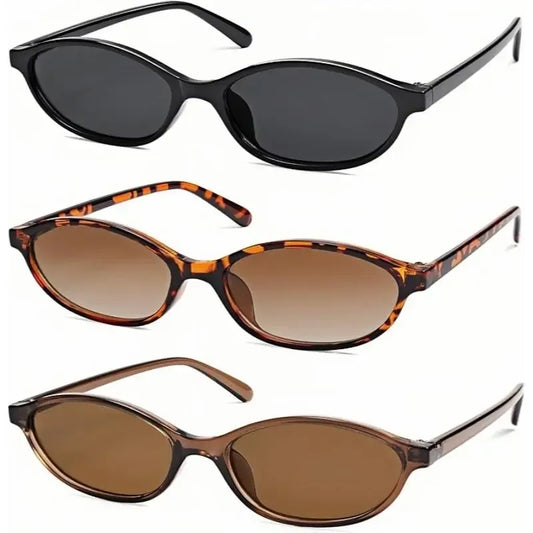 3 PCS Retro Oval Sunglasses for Women Chic Cat Eye 90s Sunnies Lightweight Narrow Shades Trendy UV Protection Sunglasses Vintage