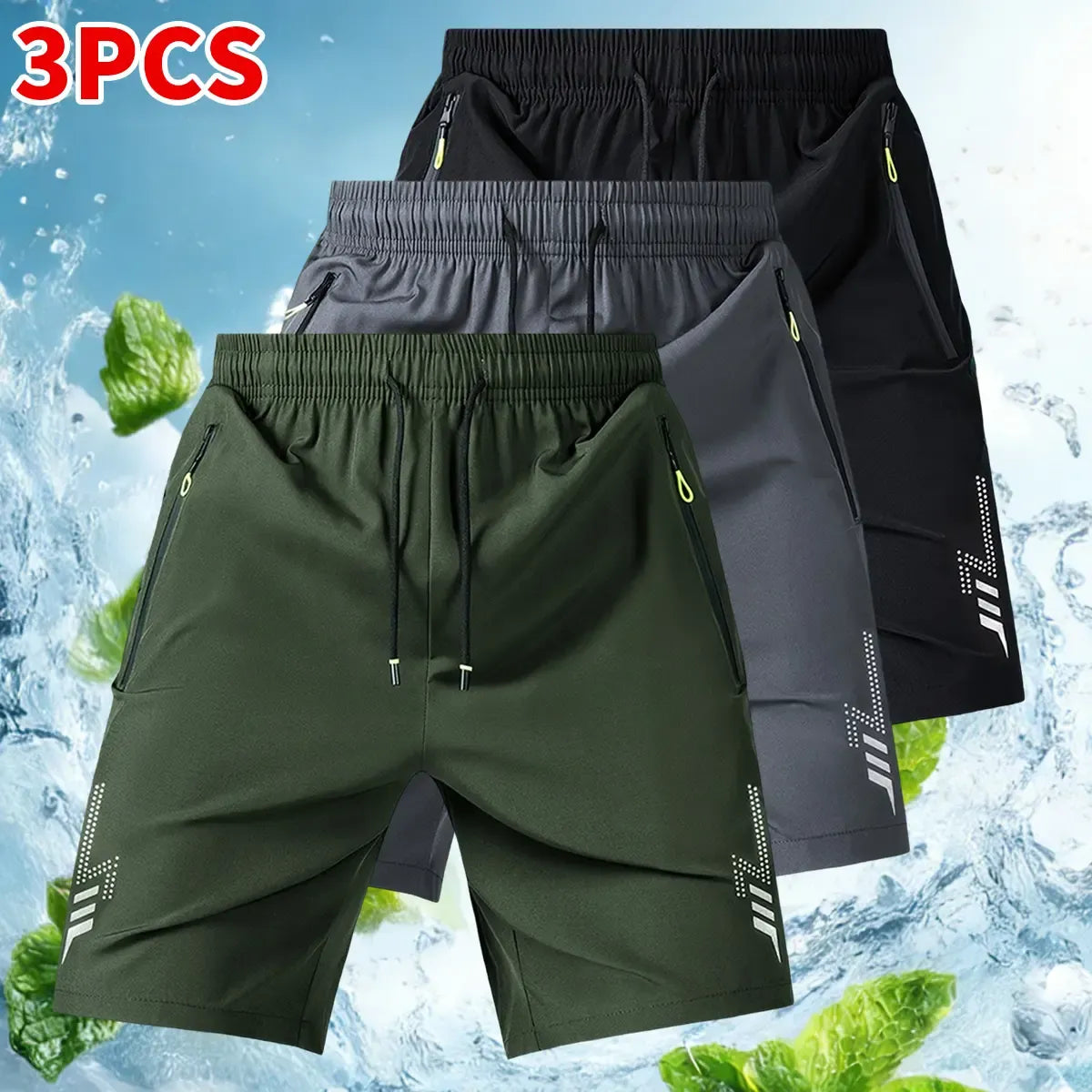 Men's Unisex Fashion Athletic Shorts (Pack of 3) - Reflective Geometric Prints