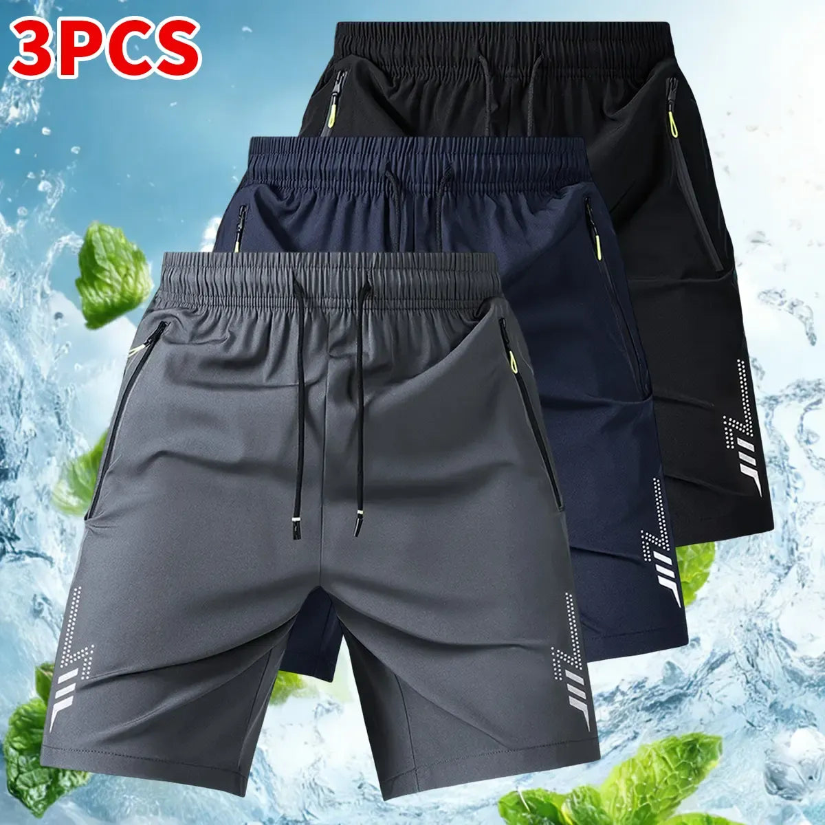 Men's Unisex Fashion Athletic Shorts (Pack of 3) - Reflective Geometric Prints