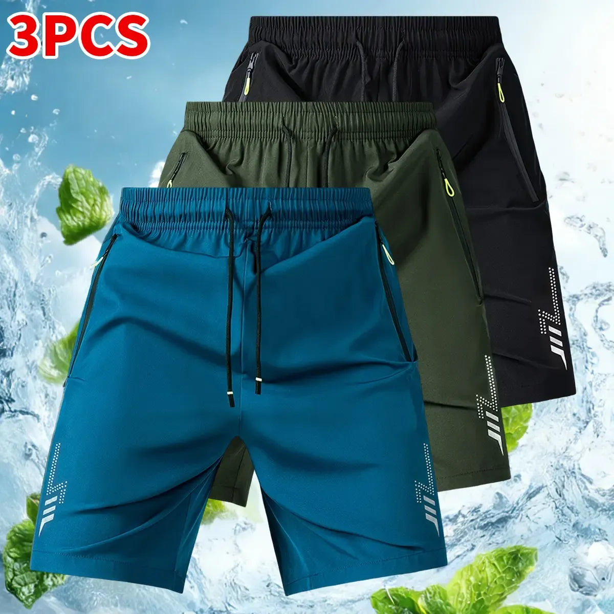 Men's Unisex Fashion Athletic Shorts (Pack of 3) - Reflective Geometric Prints