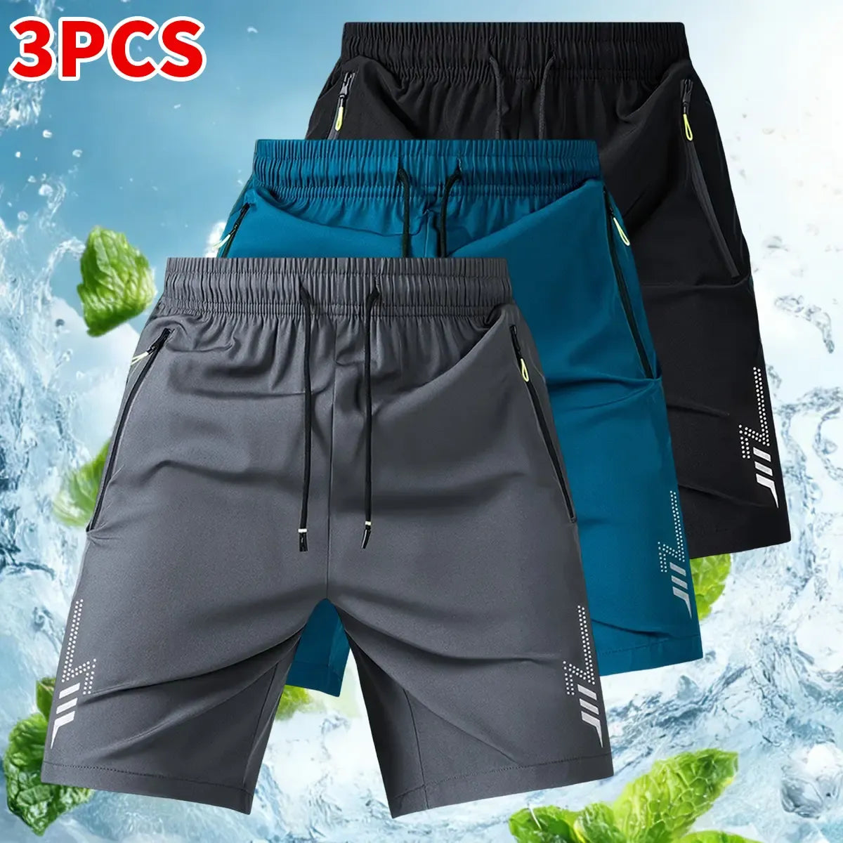 Men's Unisex Fashion Athletic Shorts (Pack of 3) - Reflective Geometric Prints