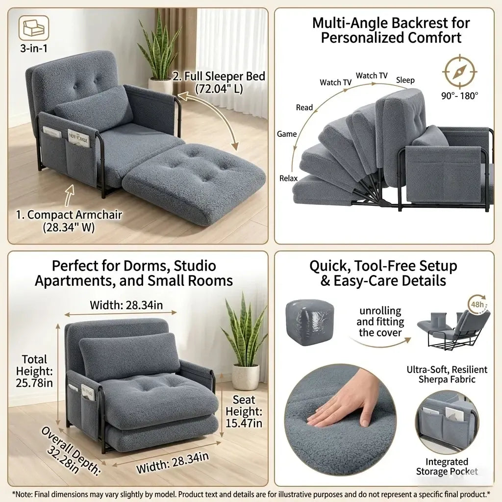 Adjustable Floor Sofa Couch with Adjustable Backrest, Multi-Functional Bean Bag Bed with  2 Pillows