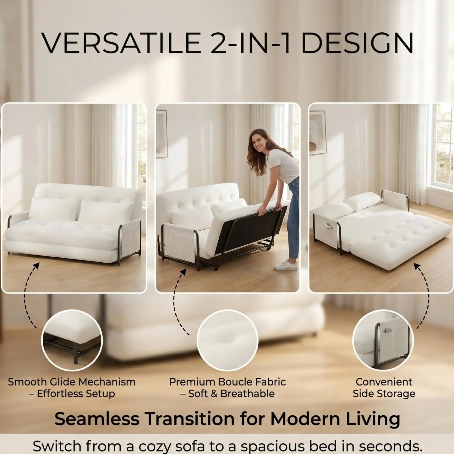 Adjustable Floor Sofa Couch with Adjustable Backrest, Multi-Functional Bean Bag Bed with  2 Pillows