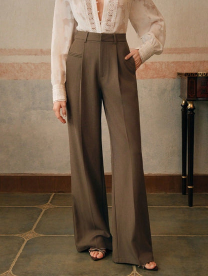 Women's Solid Color Basic Wide Leg Loose Pleated Pants