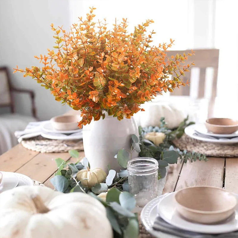 Artificial Flowers Autumn Decoration Plant Violet Eucalyptus Bouquet Outdoor Garden Bushes Decor Home Wedding Office Accessories