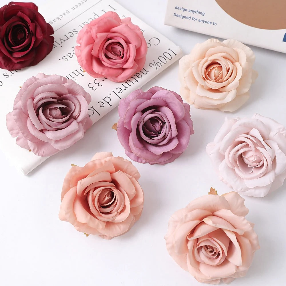 2/5Pcs 10cm Artificial Rose Silk Flower Heads Simulated Flower Home Room Decoration Wedding Decoration DIY Wreath Accessories