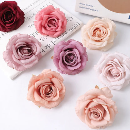 2/5Pcs 10cm Artificial Rose Silk Flower Heads Simulated Flower Home Room Decoration Wedding Decoration DIY Wreath Accessories
