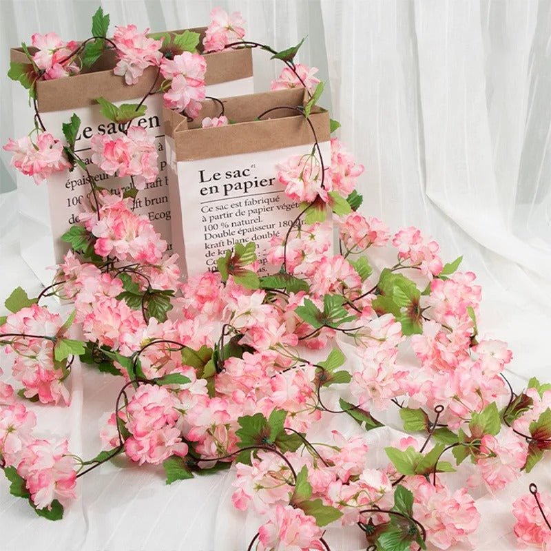 Pink Sakura Artificial Hanging Flowers Garland Vines 1.8m Wedding Arch Decor Flower Wreaths Home Garden Decoration Fake Plants