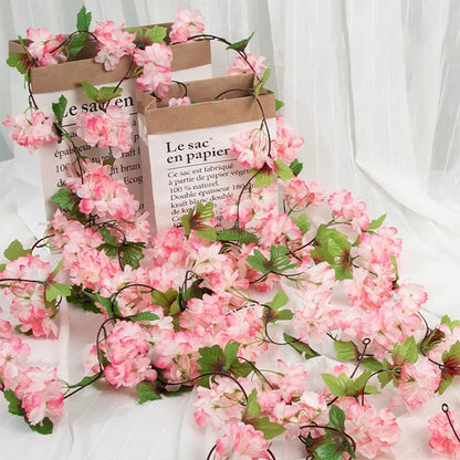 Pink Sakura Artificial Hanging Flowers Garland Vines 1.8m Wedding Arch Decor Flower Wreaths Home Garden Decoration Fake Plants