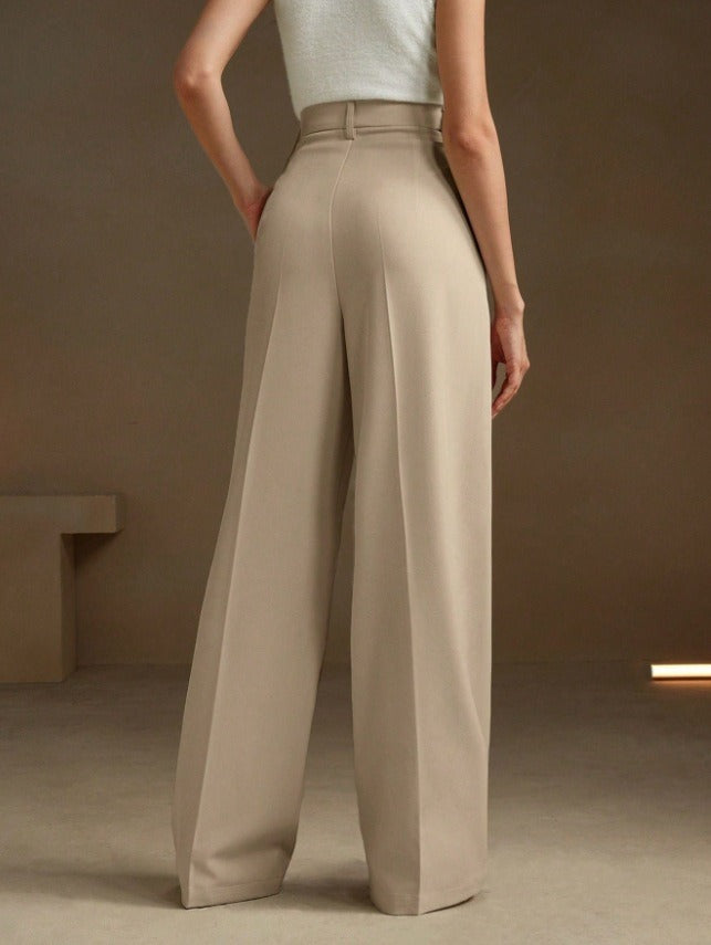 Women's Solid Color Basic Wide Leg Loose Pleated Pants