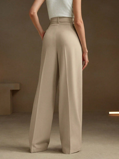 Women's Solid Color Basic Wide Leg Loose Pleated Pants