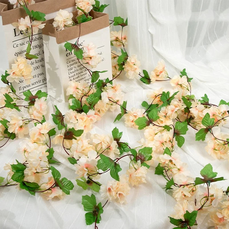 Pink Sakura Artificial Hanging Flowers Garland Vines 1.8m Wedding Arch Decor Flower Wreaths Home Garden Decoration Fake Plants