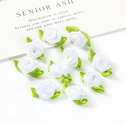 50/100PCS Mini Handmade Rose Flower Satin Ribbon Rosettes Fabric Appliques For DIY Wedding Decoration Craft Sewing Accessories