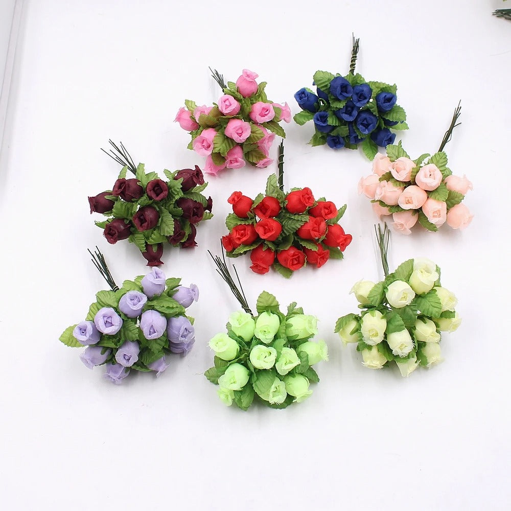 12pcs/lot Artificial Flower 2cm Silk High Quality Rose Bouquet Wedding Decoration DIY Scrapbook Wreath Gift Box Craft Flowers