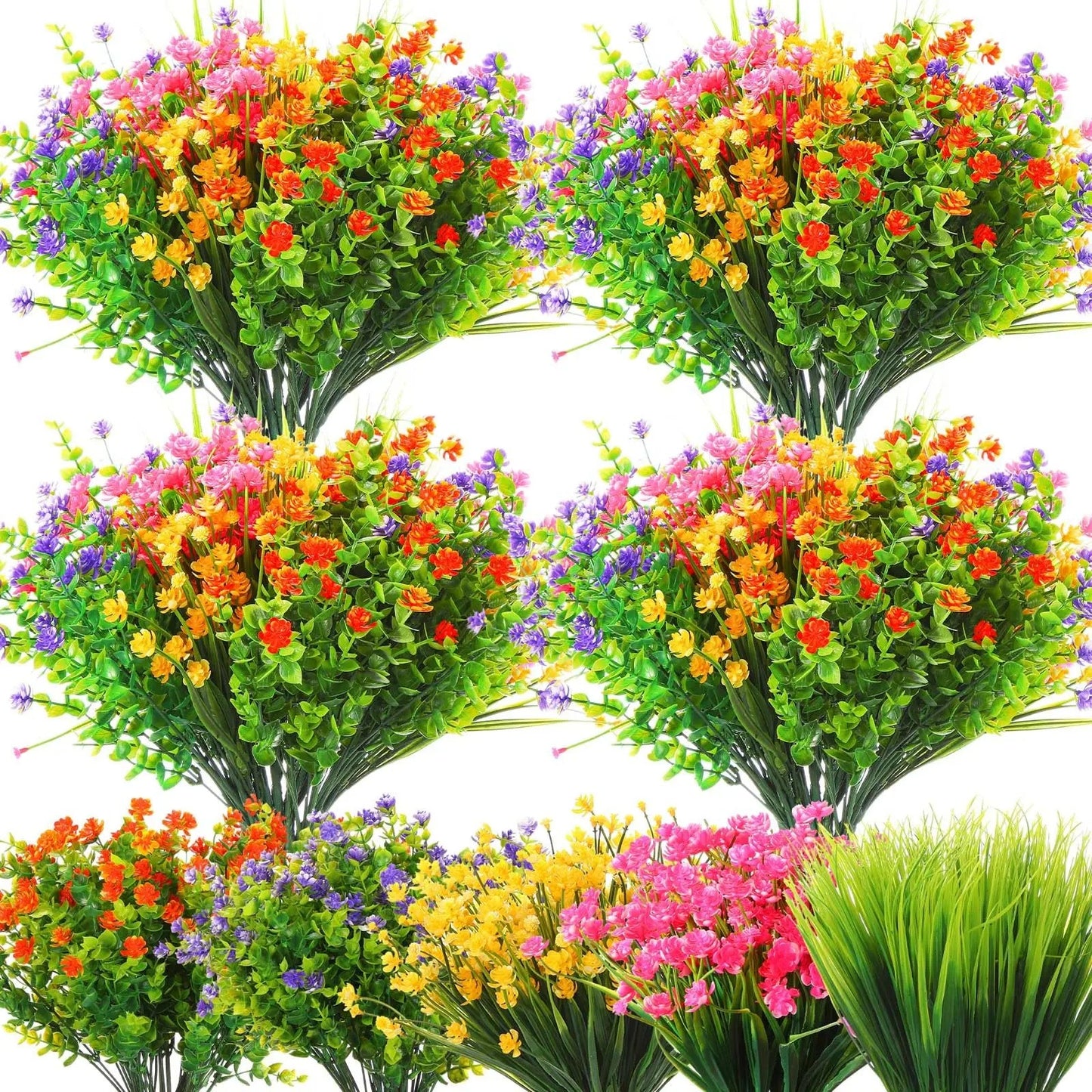 A Bundle of Plastic Artificial Flowers Outdoor Uv-Resistant Fake Plant Flower for Window Box Hanging Planters Garden Home Decor