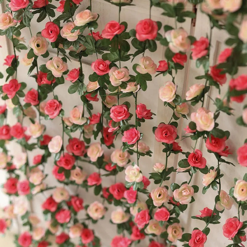 1pc 2.5M Rose Artificial Flowers Rattan Wedding Arch Decoration Silk Flower Rattan Ivy Outdoor Garden Wall Home Decor Fake Vines