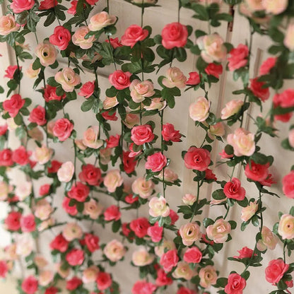 1pc 2.5M Rose Artificial Flowers Rattan Wedding Arch Decoration Silk Flower Rattan Ivy Outdoor Garden Wall Home Decor Fake Vines