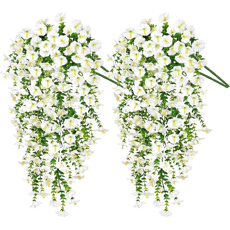 1/2Pc 75cm White Artificial Morning Glory Wall Hanging Faux Violet Plants Hanging Flowers Vines for Home Garden Wedding Decor