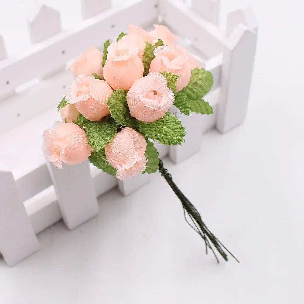 12pcs/lot Artificial Flower 2cm Silk High Quality Rose Bouquet Wedding Decoration DIY Scrapbook Wreath Gift Box Craft Flowers
