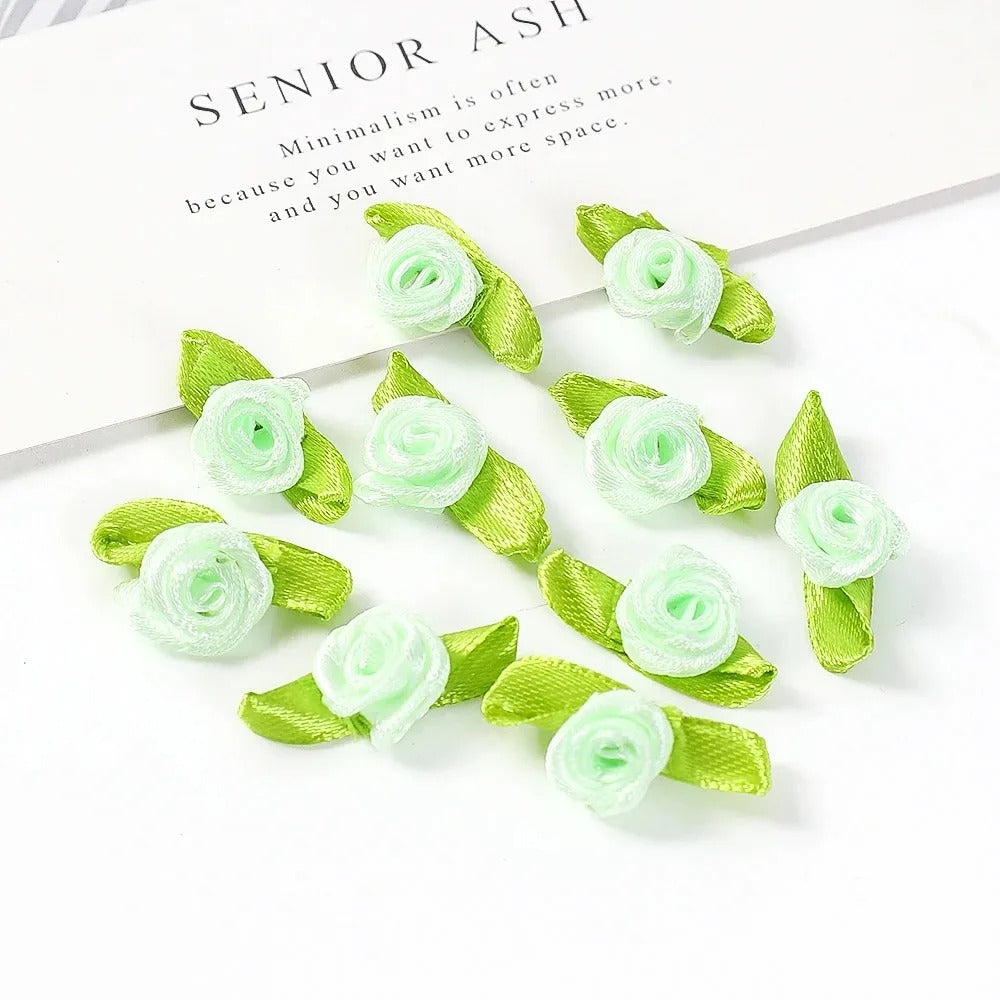 50/100PCS Mini Handmade Rose Flower Satin Ribbon Rosettes Fabric Appliques For DIY Wedding Decoration Craft Sewing Accessories