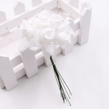 12pcs/lot Artificial Flower 2cm Silk High Quality Rose Bouquet Wedding Decoration DIY Scrapbook Wreath Gift Box Craft Flowers
